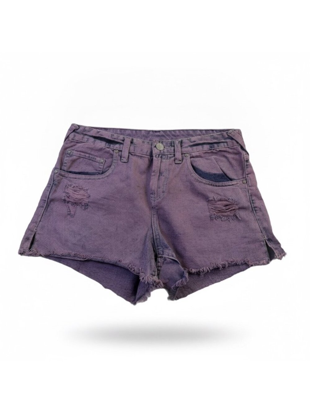 Free People Womens Purple Cotton Distressed Frayed Hem Denim Shorts W29